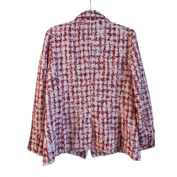 Nanette Lepore Women’s Two Pearl Button Boucle Tweed Blazer Size 14 Pink White - Picture 4 of 7